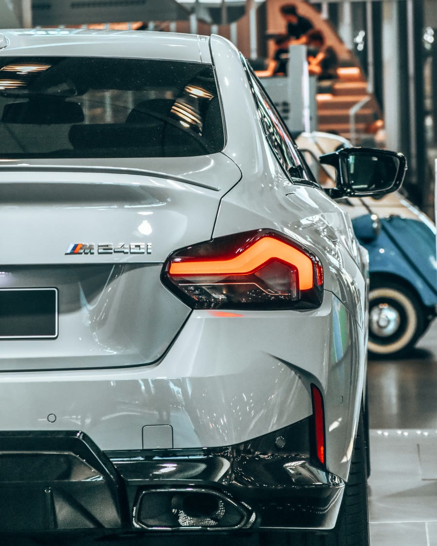 Ceramic coating Perth packages: rear of a white BMW M240i coupe with a high-gloss finish