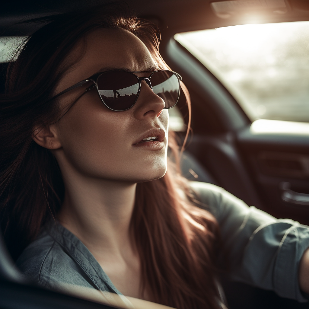 lady sitting a car keeping cool with car window tinting