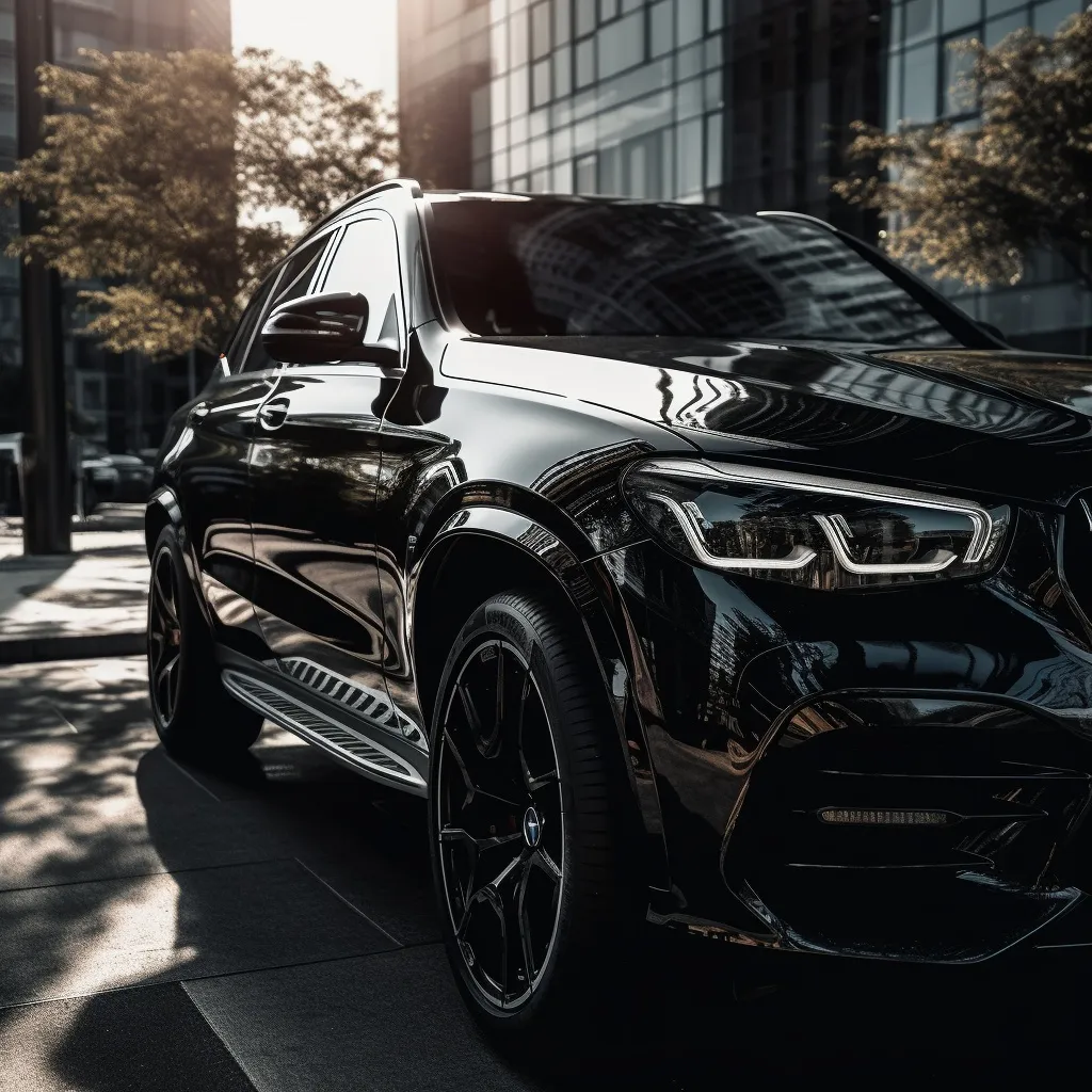 A glossy, black luxury car with a flawless car ceramic coating