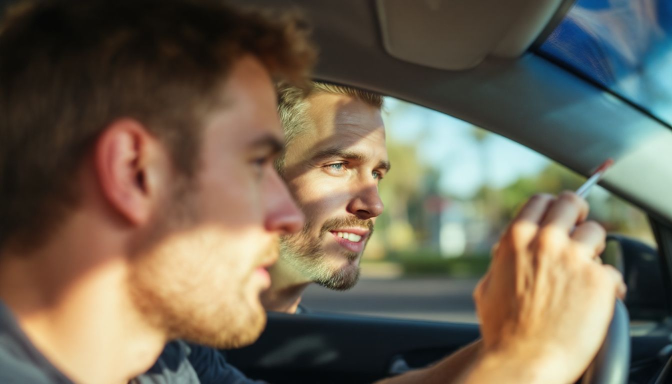 A man in his thirties checking the tint of his car's windscreen in Perth. A man in his thirties checking the tint of his car's windscreen in Perth.