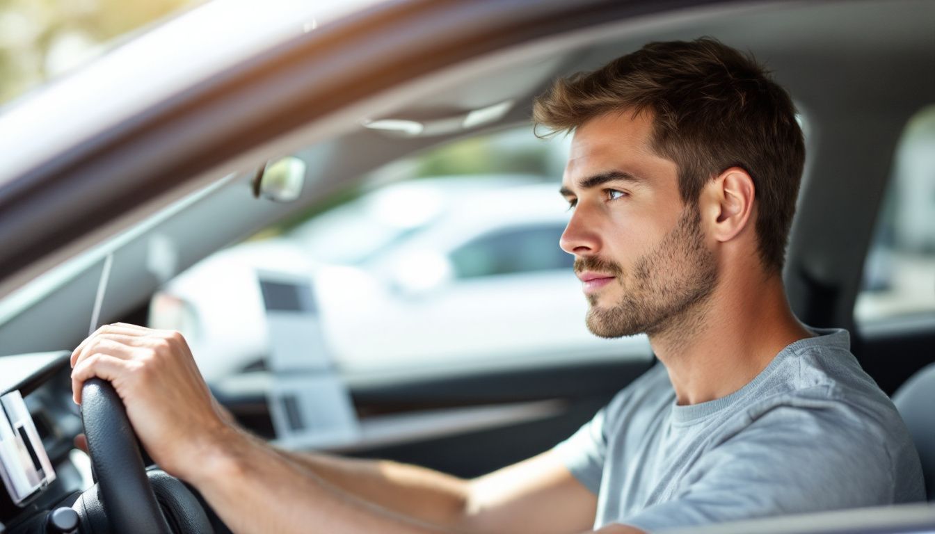 A person seated inside a car, choosing window tint samples for their vehicle. A person seated inside a car, choosing window tint samples for their vehicle.