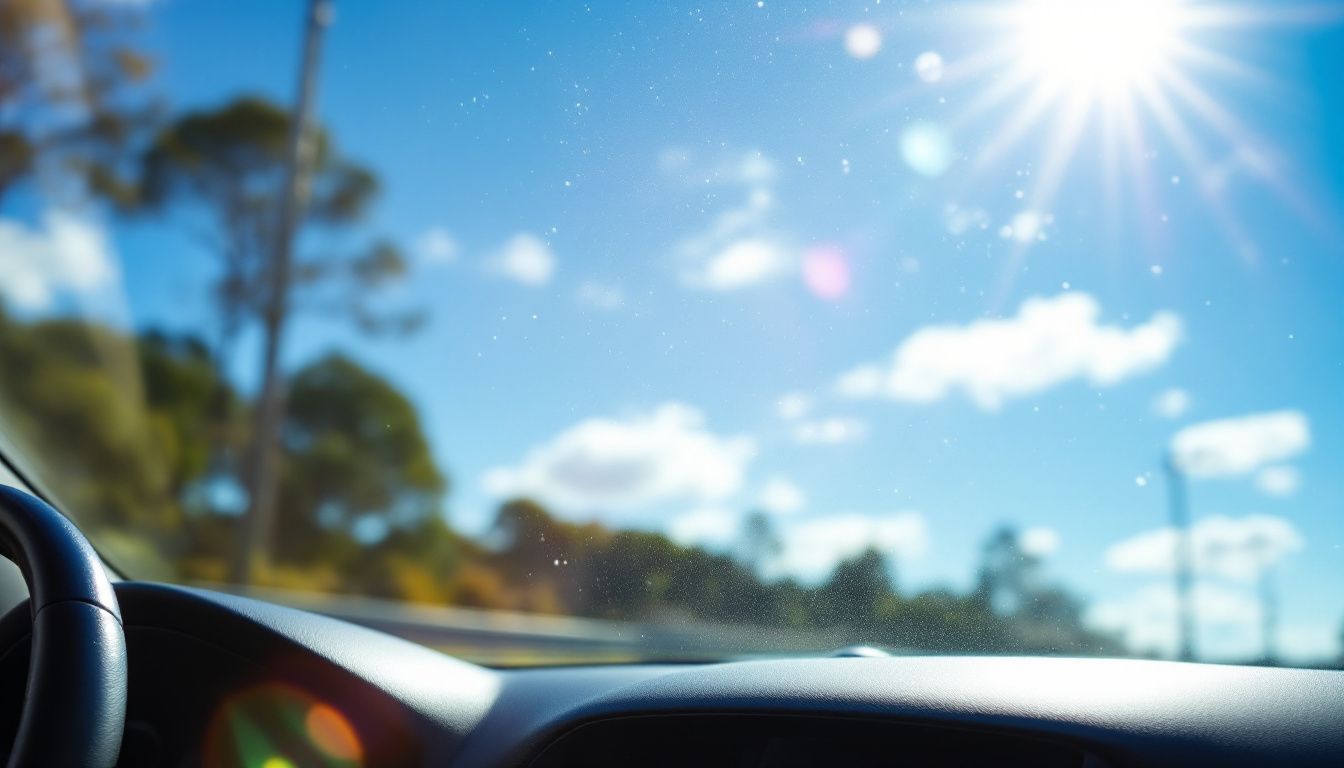 A sunlit car dashboard in Australia emphasizes the need for UV protection while driving. A sunlit car dashboard in Australia emphasizes the need for UV protection while driving.