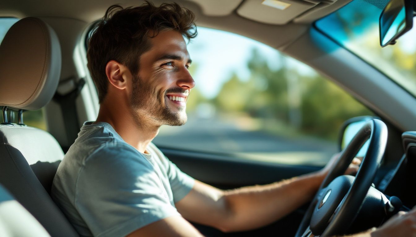 A person drives a car with ceramic window tint, reducing glare by 63%. A person drives a car with ceramic window tint, reducing glare by 63%.